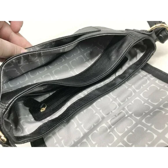 LIZ CLAIBORNE Black Faux Leather Crossbody Bag w Large Front Buckle - Picture 7 of 12